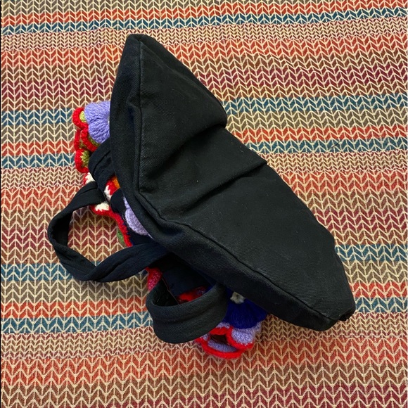 Super Cute Hand Made Unique Crochet Multicolored 3D Floral Black Shoulder Bag - Picture 11 of 15